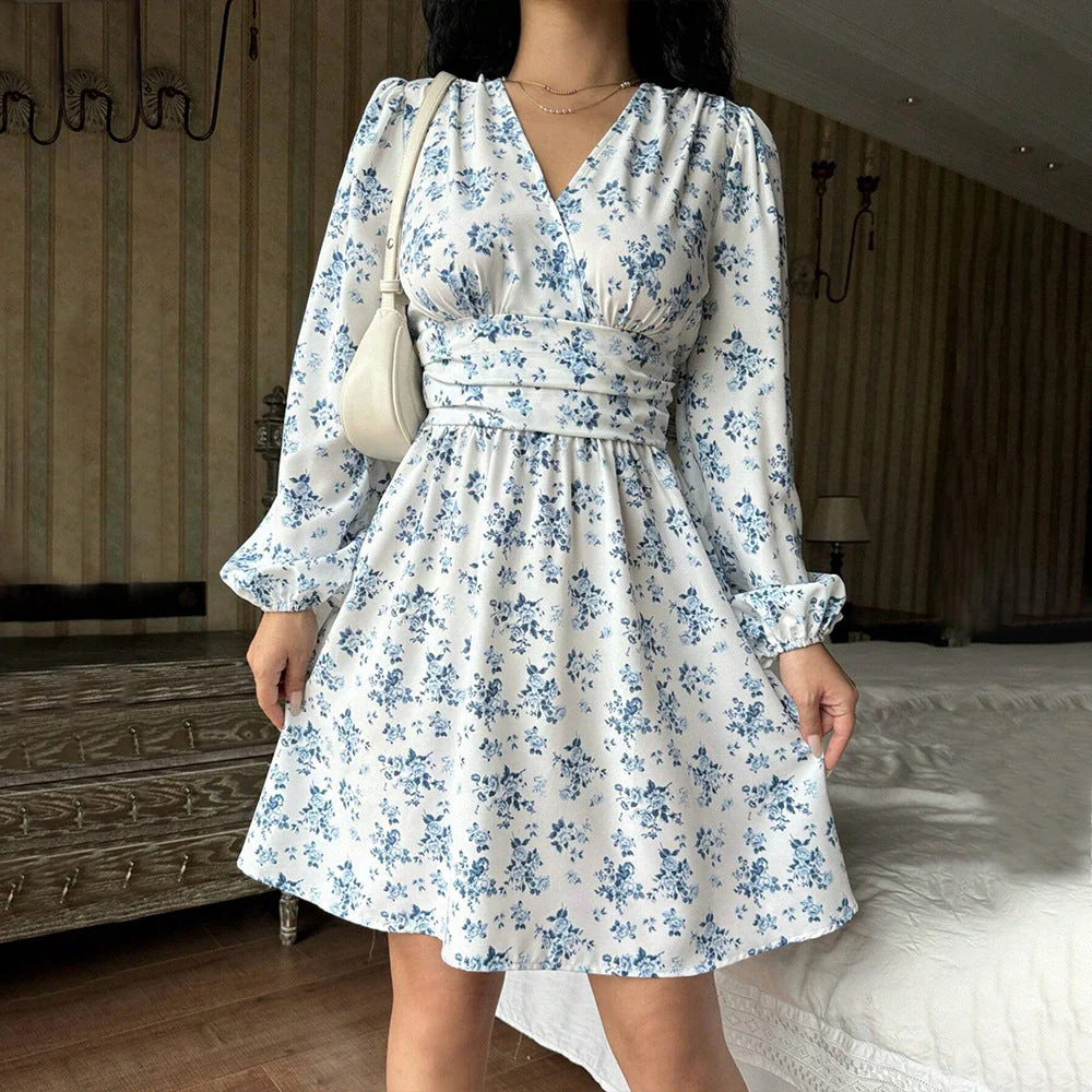Damen Florales Wickelkleid mit Langen Ärmeln Heidi-Mode - Image 6