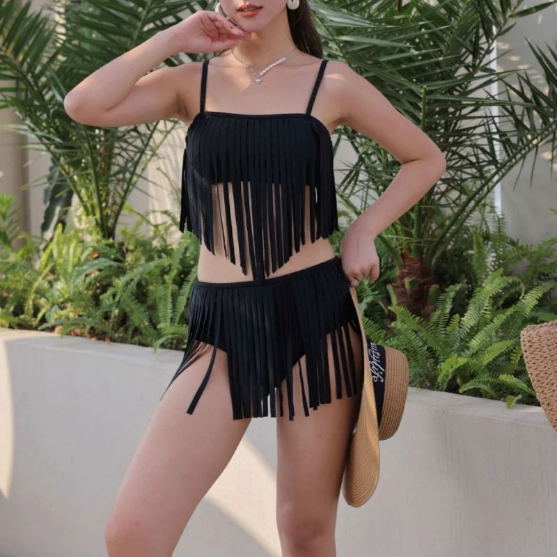 Damen Fransen-Bikini-Set mit Modischem Oberteil und Figurbetontem Unterteil Heidi-Mode