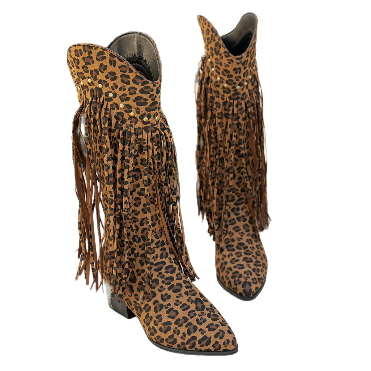 Damen Fransen-Stiefel mit modischen Nieten und komfortablem Blockabsatz Heidi Mode - Image 5