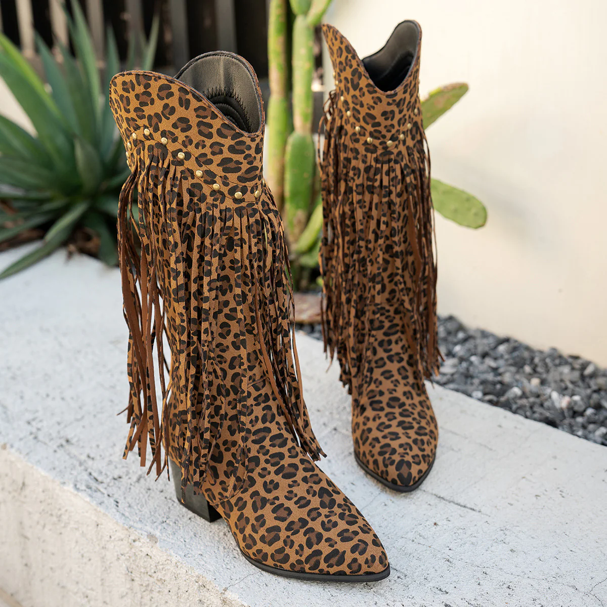 Damen Fransen-Stiefel mit modischen Nieten und komfortablem Blockabsatz Heidi Mode - Image 8