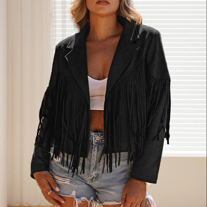 Damen Fransenjacke Aus Hochwertigem Suede-Mix Heidi-Mode