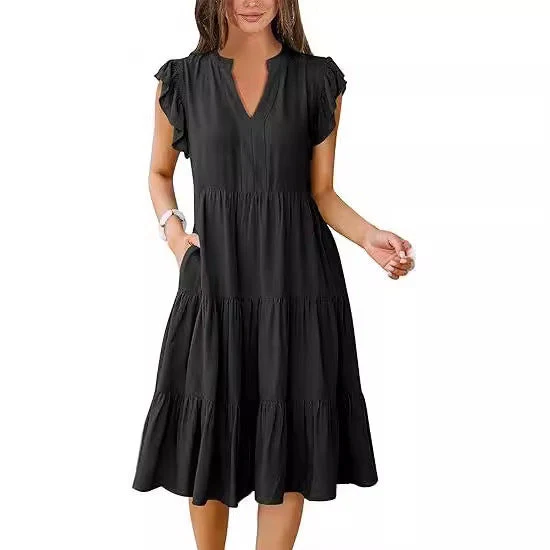 Damen Freizeit-Maxikleid mit Überraschenden Rüschendetails und Praktischen Taschen Heidi-Mode - Image 5