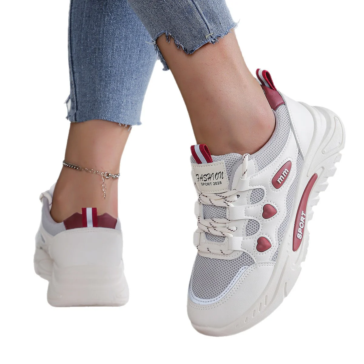 Damen Freizeit-Sneaker mit atemberaubendem Herz-Design und atmungsaktivem Obermaterial Heidi Mode - Image 5