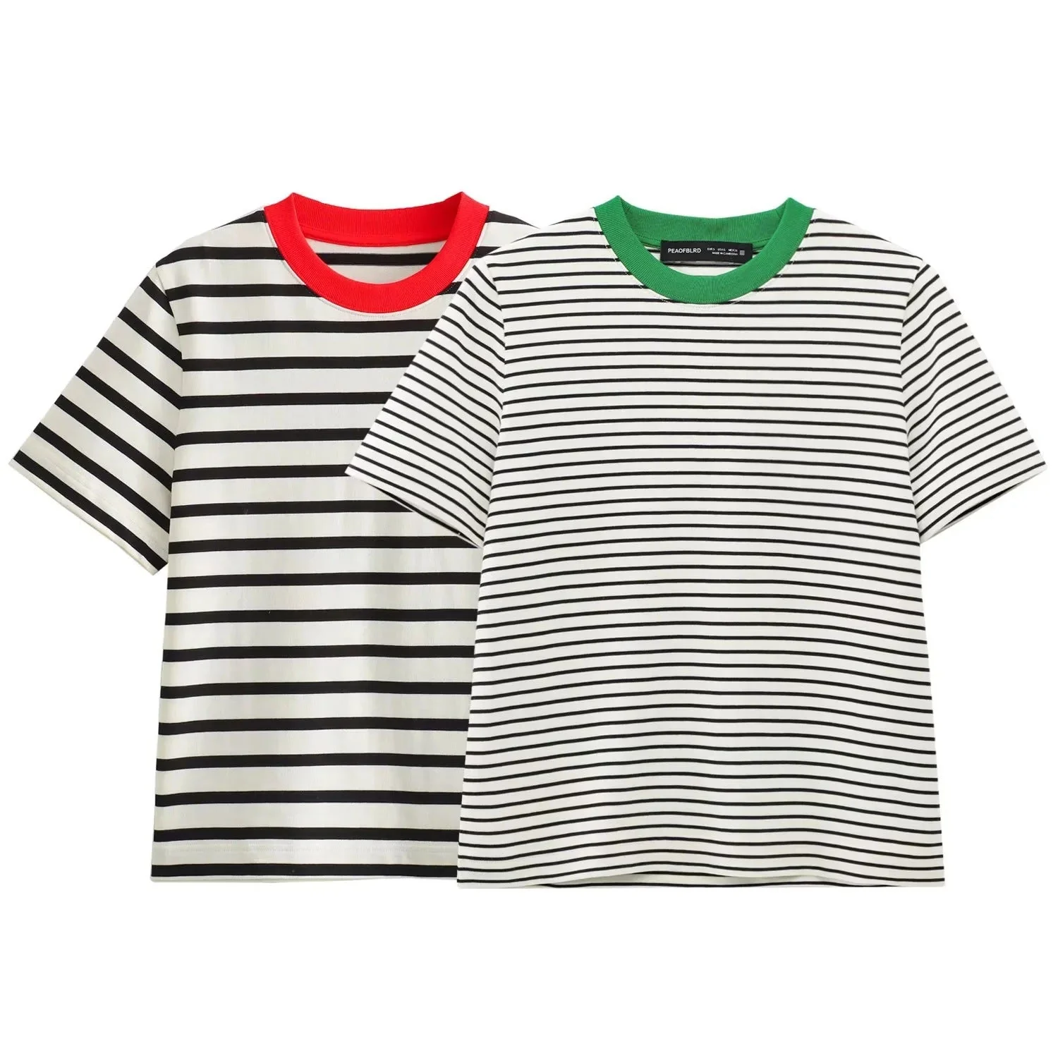 Damen Freizeit T-Shirt mit Kontrastierendem Kragen und Lässigem Streifenmuster Heidi-Mode