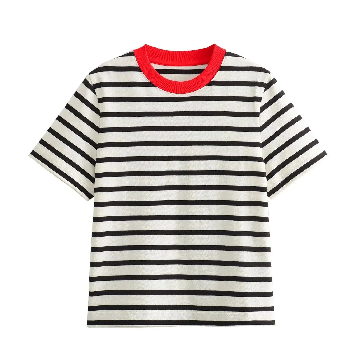 Damen Freizeit T-Shirt mit Kontrastierendem Kragen und Lässigem Streifenmuster Heidi-Mode - Image 2