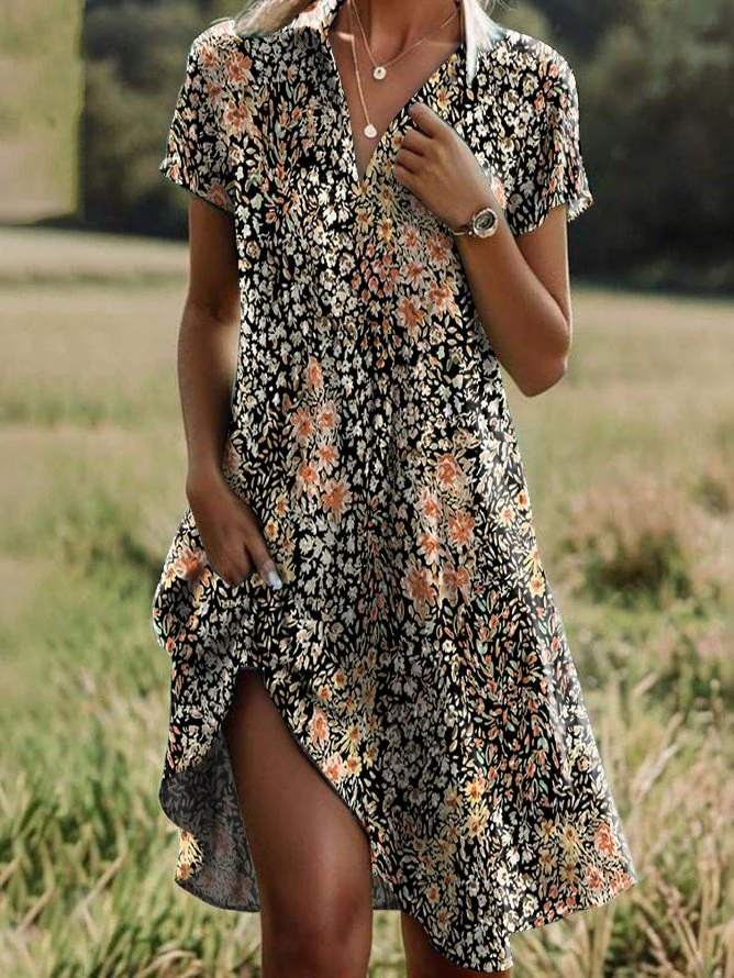 Damen Freizeitkleid mit floralem Design und asymmetrischem Schnitt Heidi-Mode - Image 7