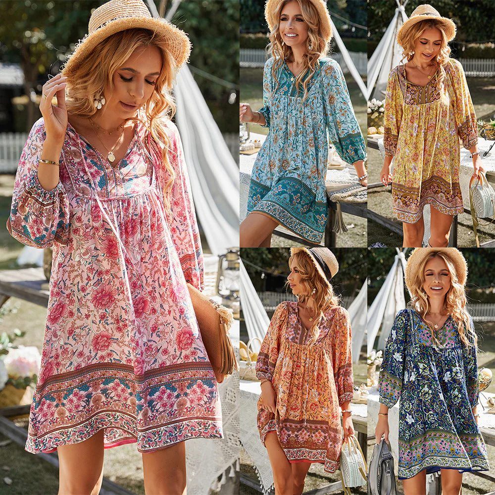 Damen Freizeitkleid mit Floralem Design und Lockerer Passform Heidi-Mode