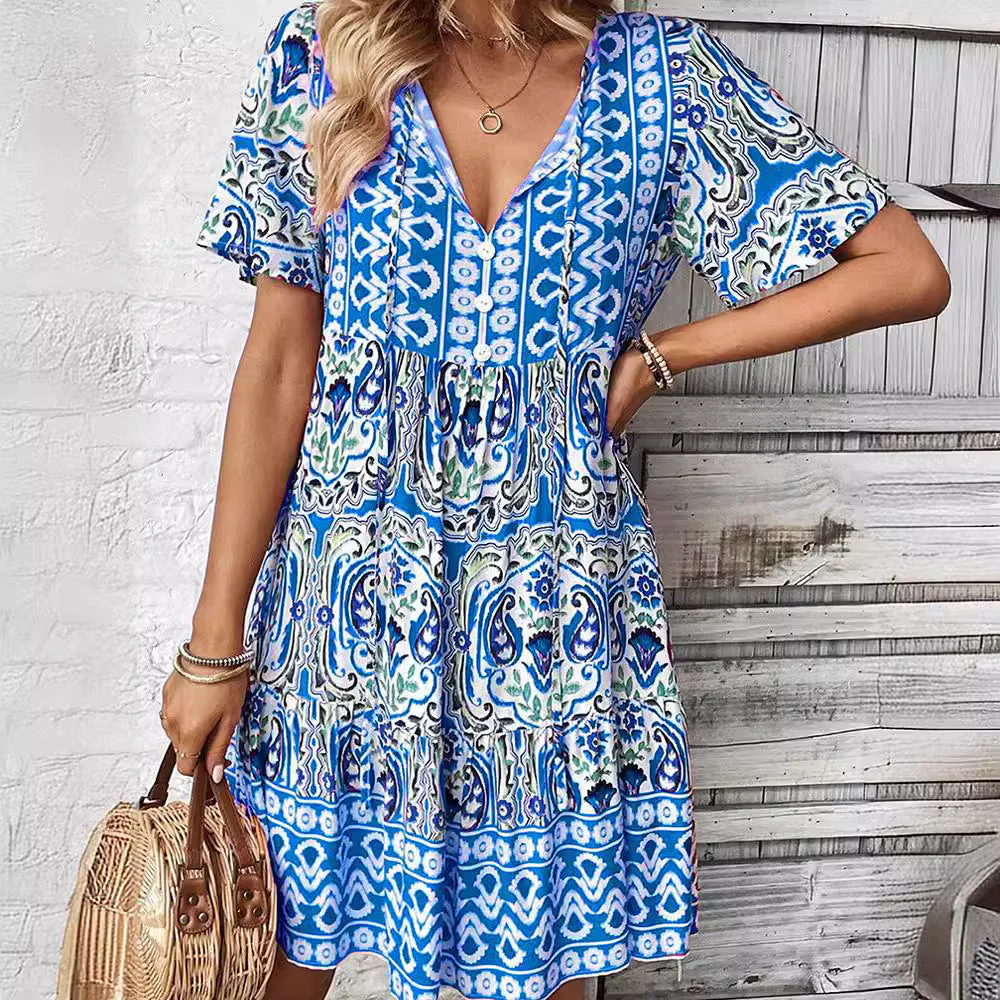 Damen Freizeitkleid mit Verspieltem Blumendesign und Leichter A-Linie Heidi-Mode - Image 3