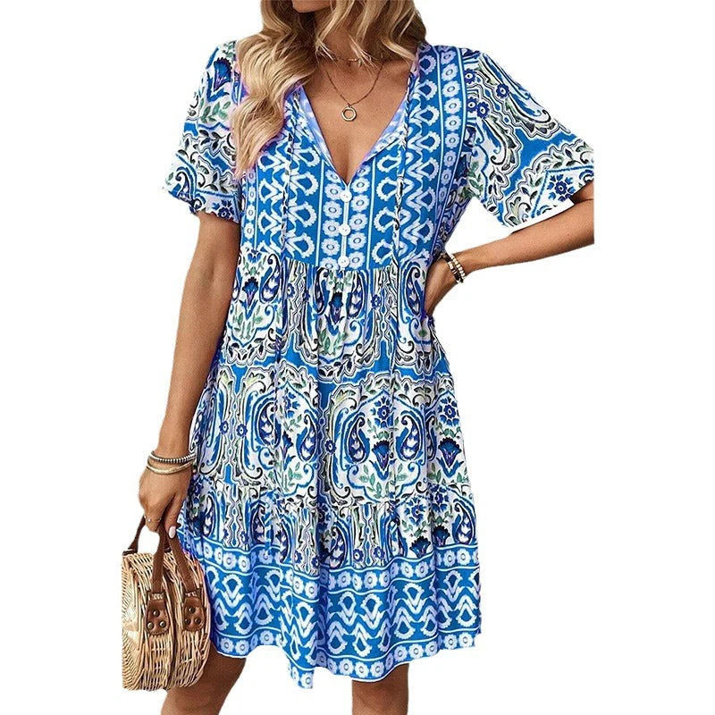 Damen Freizeitkleid mit Verspieltem Blumendesign und Leichter A-Linie Heidi-Mode - Image 5