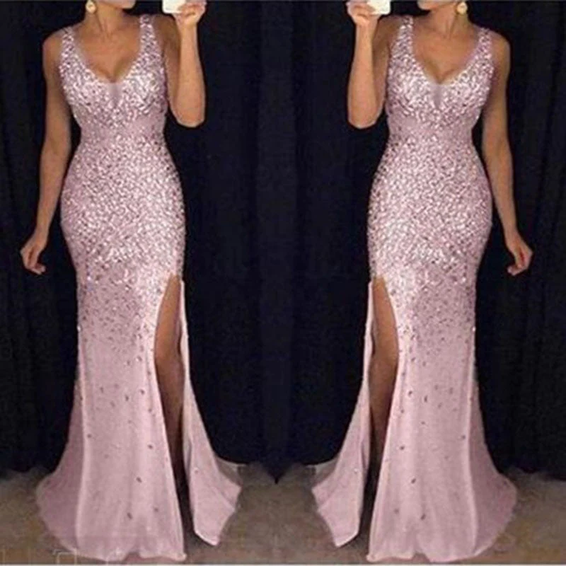 Damen Funkelndes Abendkleid mit Tiefem V-Ausschnitt und Seitlichem Schlitz Heidi-Mode - Image 6