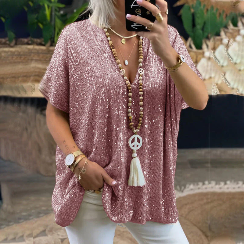 Damen Funkelndes Oberteil mit Elegantem V-Ausschnitt und Leichtem Schnitt Heidi-Mode - Image 13