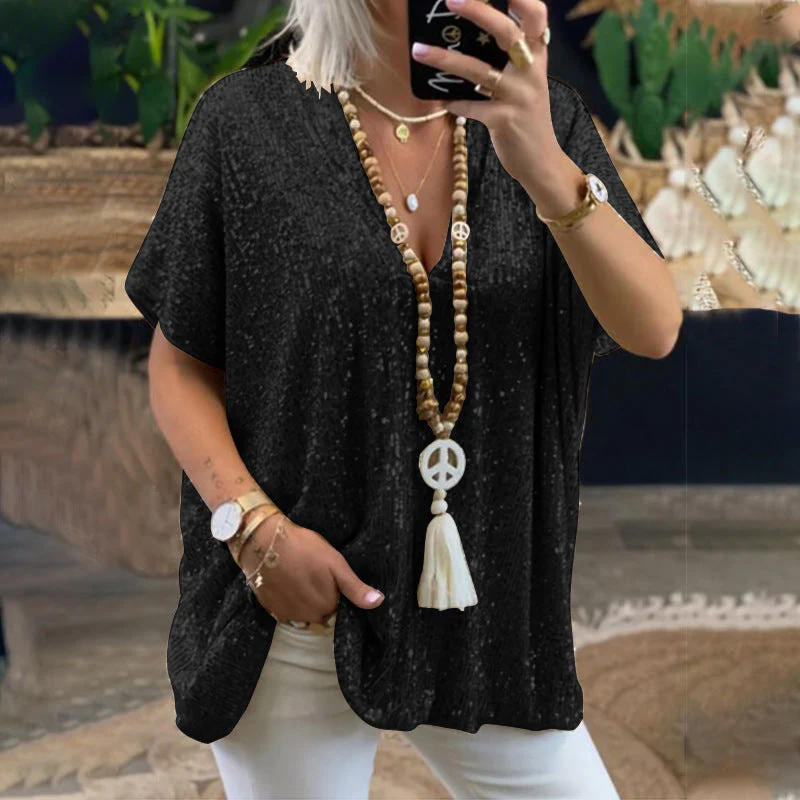 Damen Funkelndes Oberteil mit Elegantem V-Ausschnitt und Leichtem Schnitt Heidi-Mode - Image 4