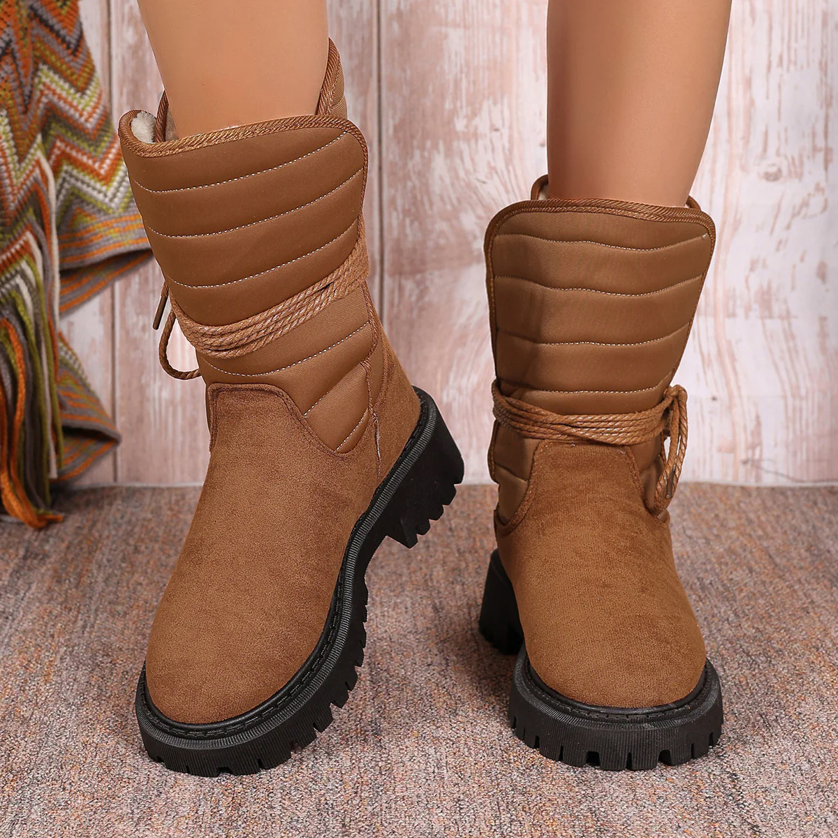 Damen gefütterte Schnürstiefel mit modischem Rüschendesign und rutschfester Sohle Heidi Mode - Image 4