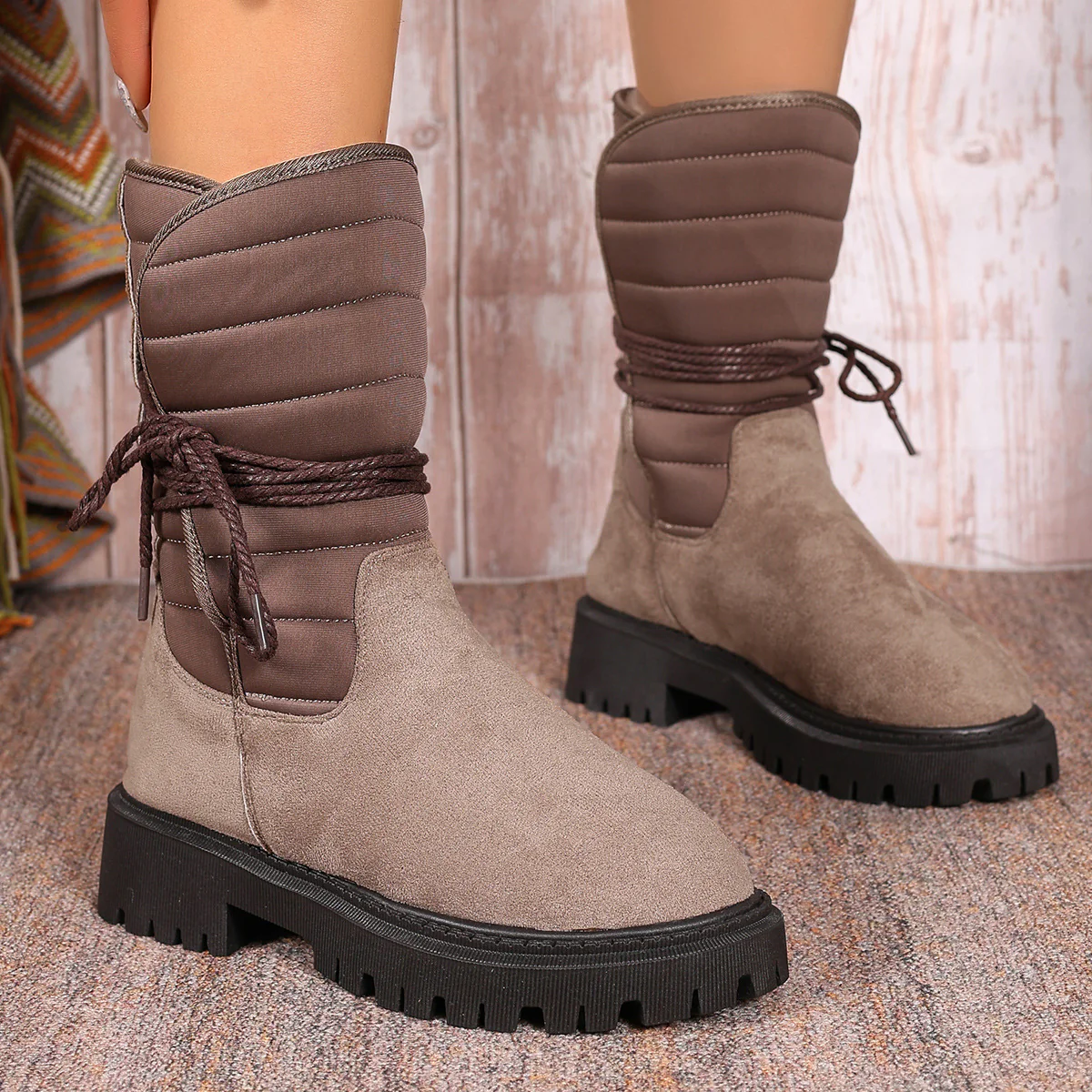 Damen gefütterte Schnürstiefel mit modischem Rüschendesign und rutschfester Sohle Heidi Mode - Image 6