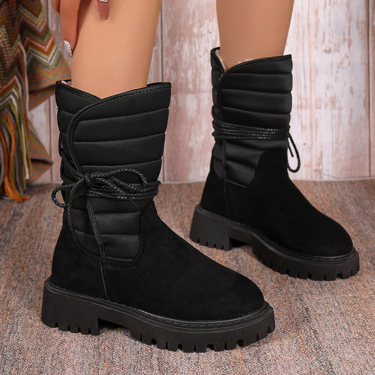 Damen gefütterte Schnürstiefel mit modischem Rüschendesign und rutschfester Sohle Heidi Mode - Image 7