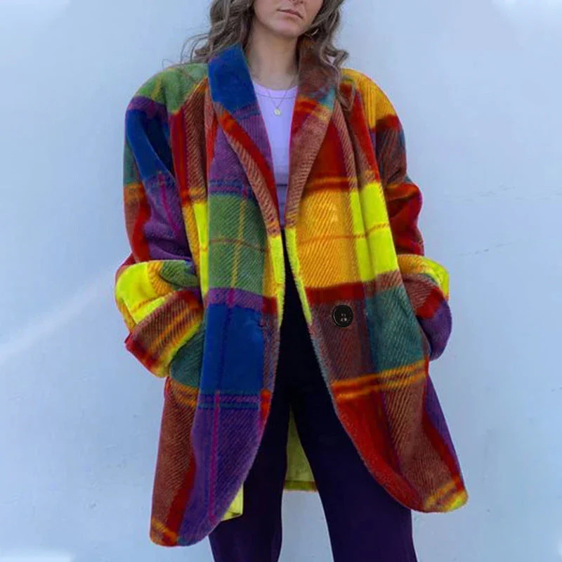 Damen Gemusterter Oversized Mantel mit Karodesign und Weichem Material Heidi-Mode - Image 2