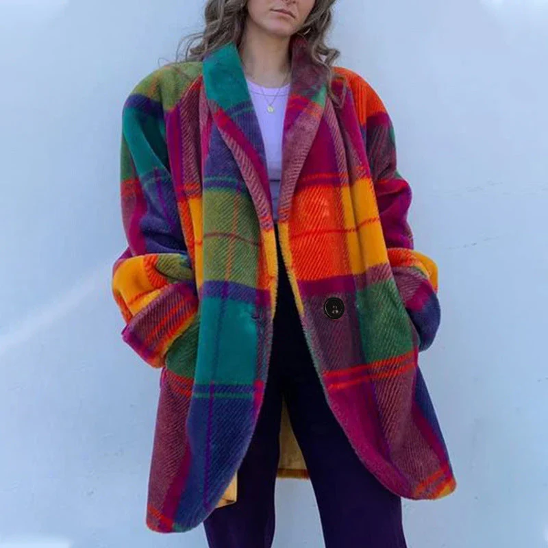 Damen Gemusterter Oversized Mantel mit Karodesign und Weichem Material Heidi-Mode - Image 3
