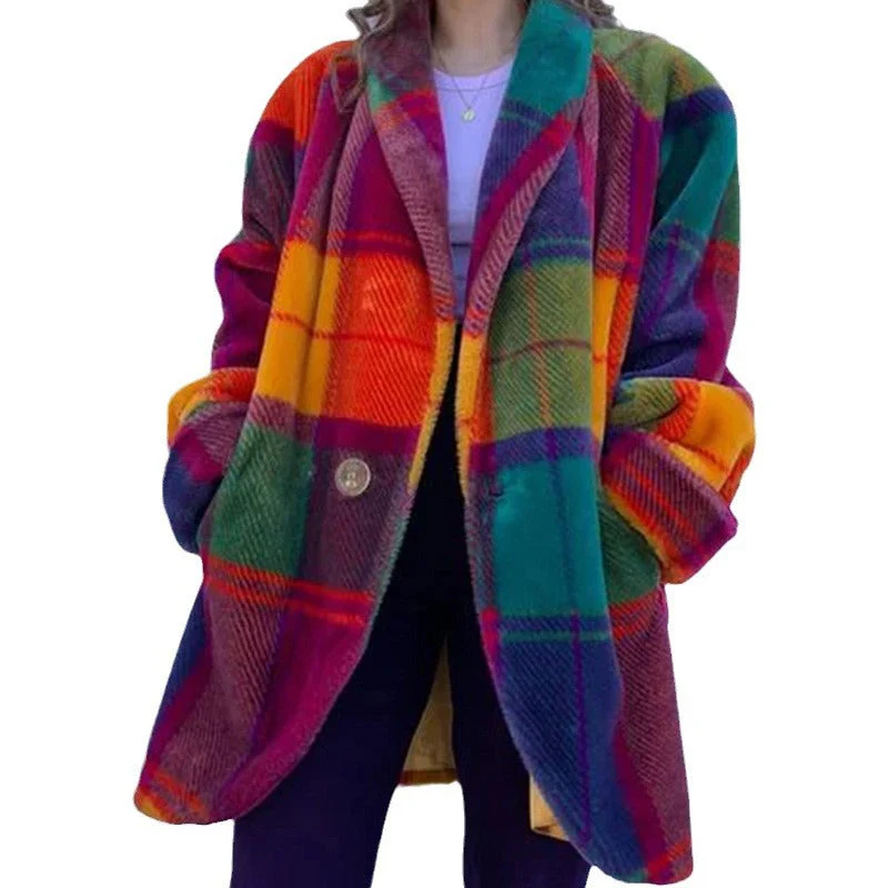 Damen Gemusterter Oversized Mantel mit Karodesign und Weichem Material Heidi-Mode - Image 5