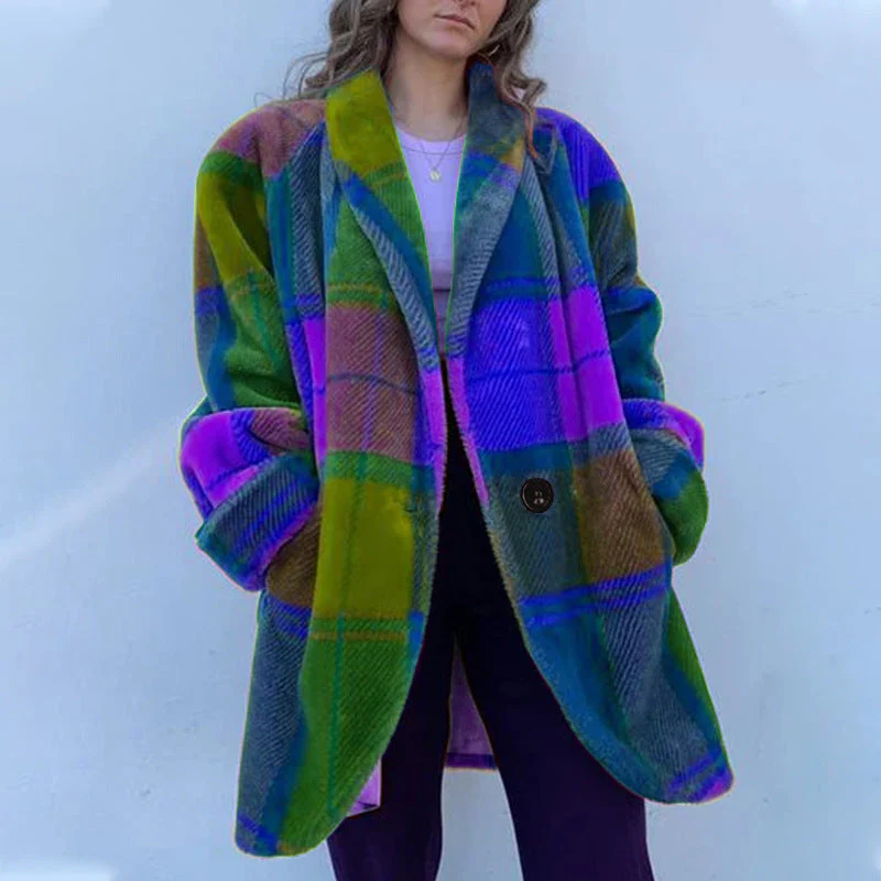 Damen Gemusterter Oversized Mantel mit Karodesign und Weichem Material Heidi-Mode - Image 6