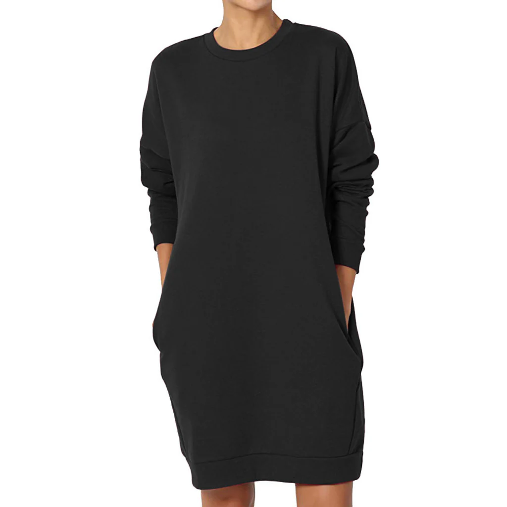 Damen gemütliches Sweatkleid mit praktischen Seitentaschen und lockerem Schnitt Heidi-Mode