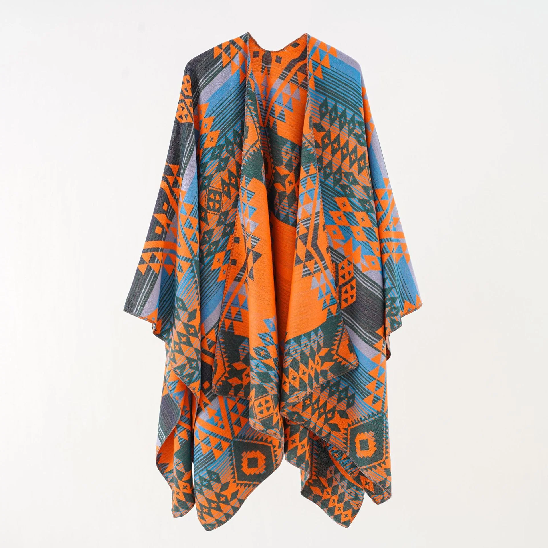 Damen Geometrischer Überwurfponcho mit Warmem Material und Trendiger Musterung Heidi-Mode - Image 6