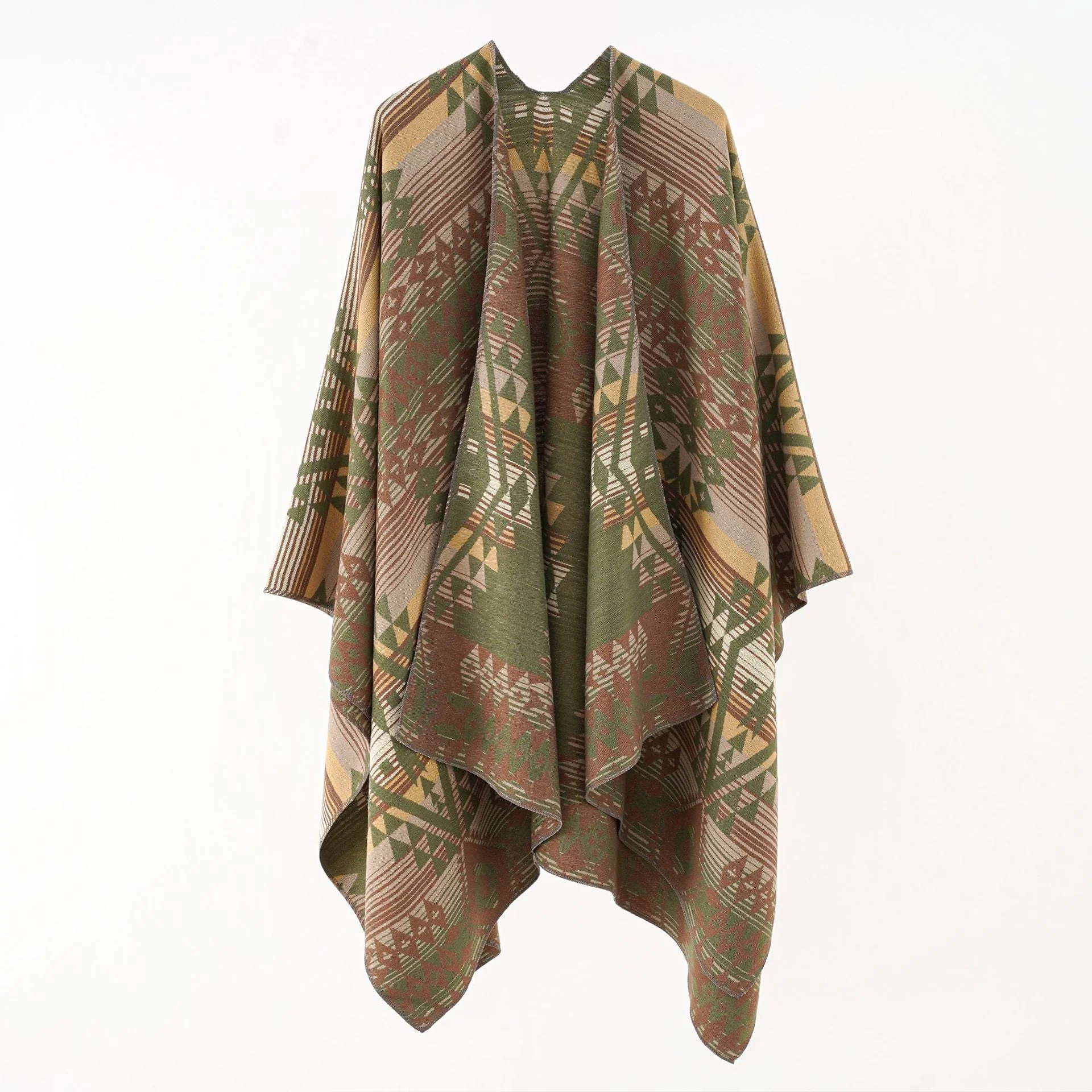 Damen Geometrischer Überwurfponcho mit Warmem Material und Trendiger Musterung Heidi-Mode - Image 9