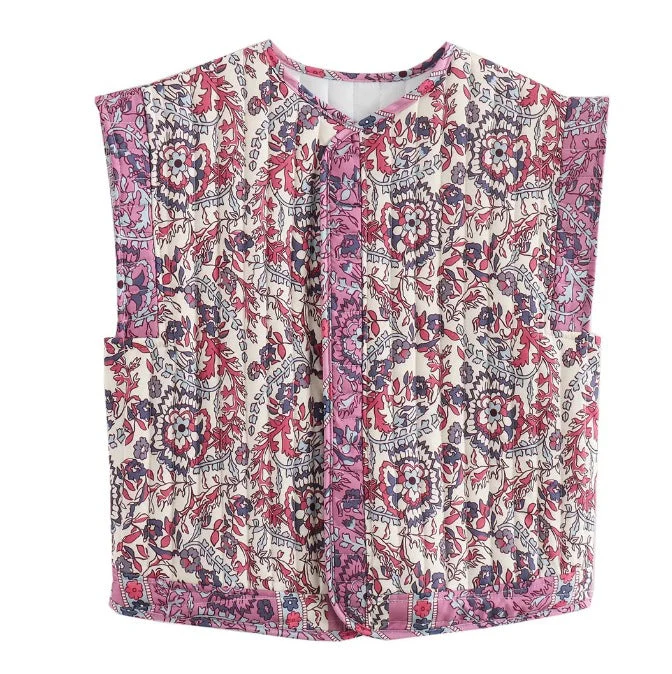 Damen Gesteppte Weste mit Floralem Design und Praktischen Taschen Heidi-Mode - Image 4