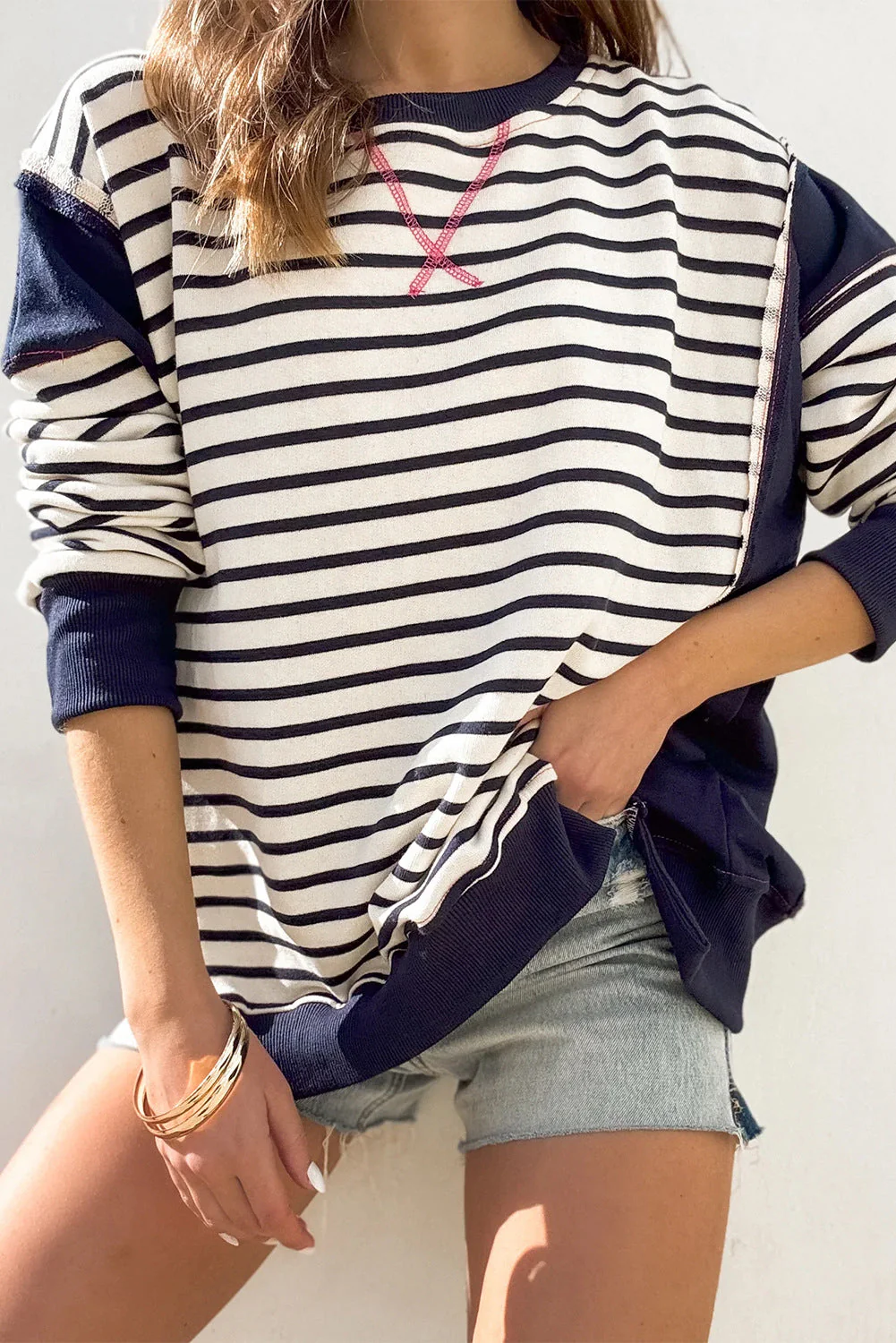Damen Gestreifter Sweatshirt mit Übergroßem Schnitt Heidi-Mode - Image 11