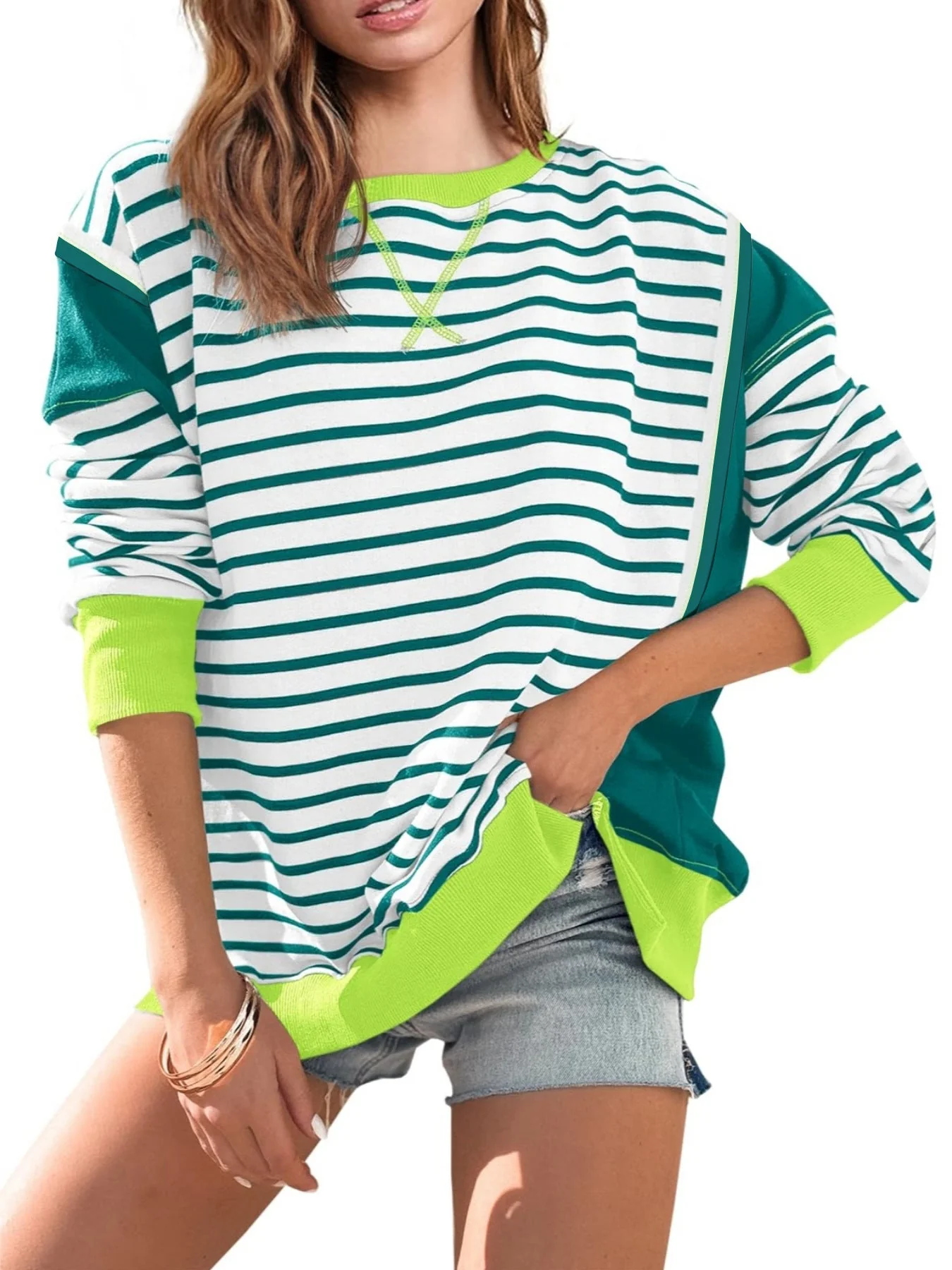 Damen Gestreifter Sweatshirt mit Übergroßem Schnitt Heidi-Mode - Image 7