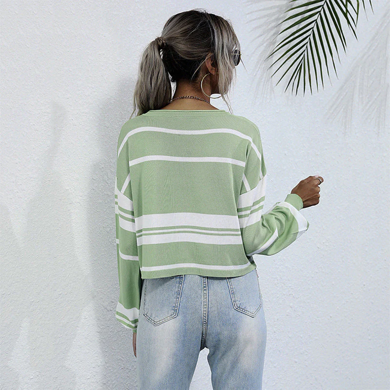 Damen Gestreifter Sweatshirt mit Weitem Schnitt und Modernen Ärmeln Heidi-Mode - Image 3