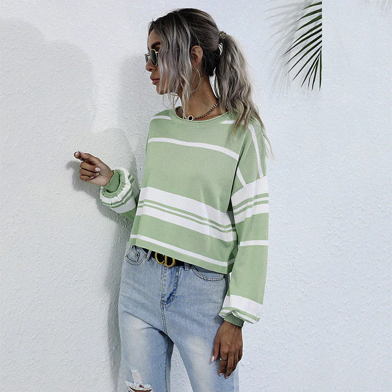 Damen Gestreifter Sweatshirt mit Weitem Schnitt und Modernen Ärmeln Heidi-Mode - Image 4