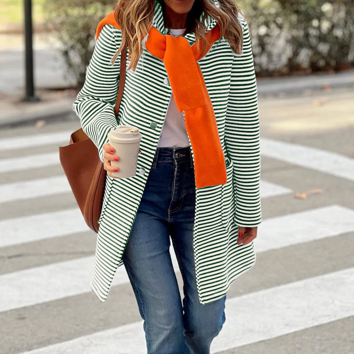 Damen Gestreifter Trenchcoat mit Modischem Schal und Hoher Funktionalität Heidi-Mode - Image 3