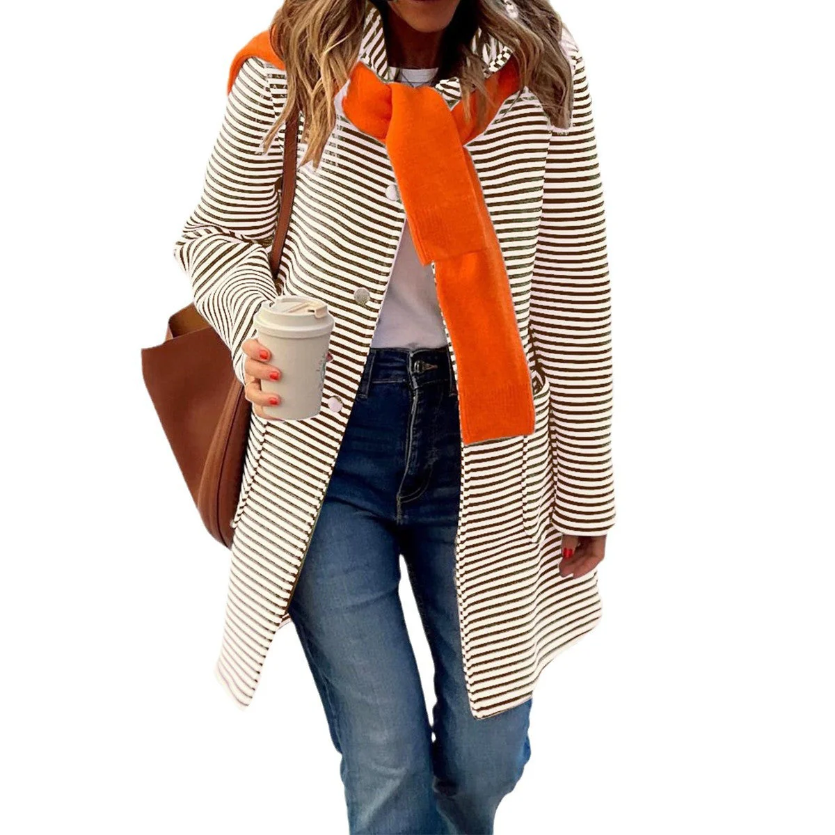 Damen Gestreifter Trenchcoat mit Modischem Schal und Hoher Funktionalität Heidi-Mode - Image 6