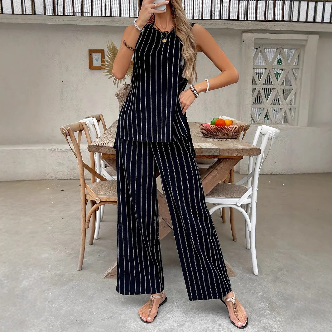 Damen Gestreiftes Zweiteiliges Set mit Weitem Schnitt und Hochwertigem Stoff Heidi-Mode