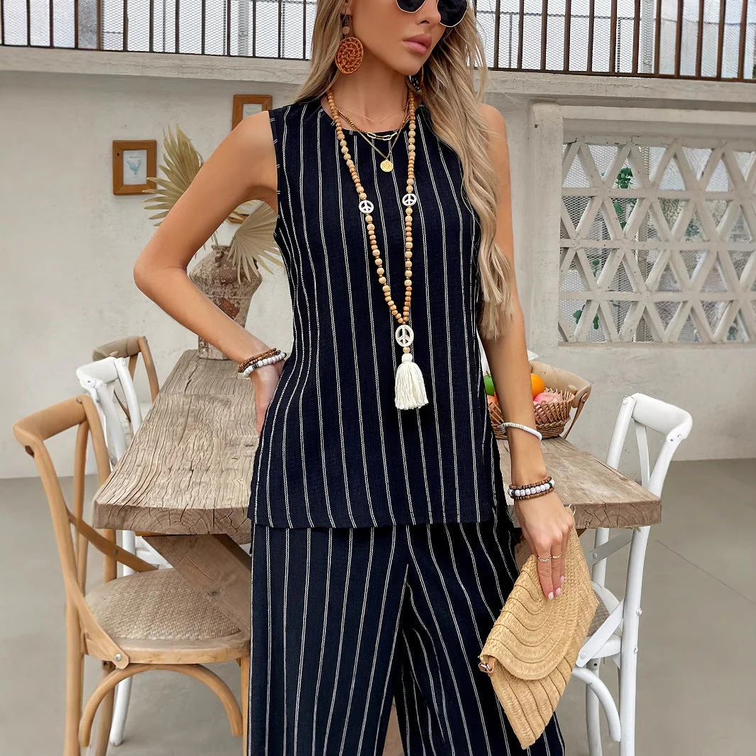 Damen Gestreiftes Zweiteiliges Set mit Weitem Schnitt und Hochwertigem Stoff Heidi-Mode - Image 3