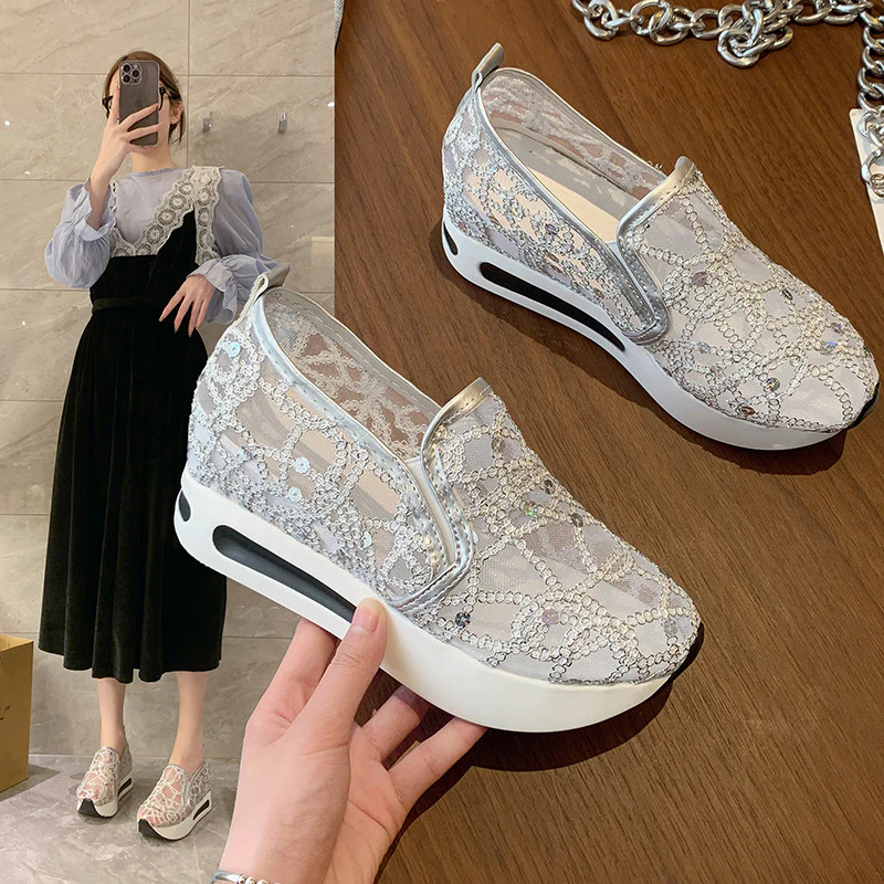 Damen Glamouröse Slip-On Sneakers mit funkelndem Material und bequemer Sohle Heidi Mode - Image 3