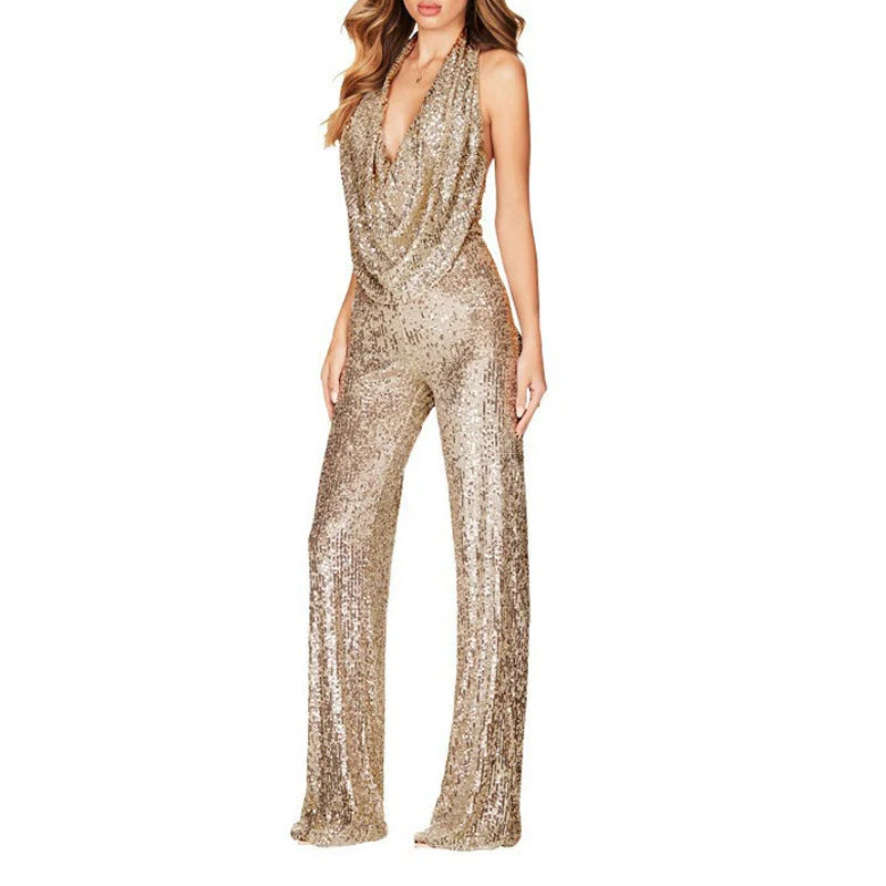 Damen Glamouröser Jumpsuit mit Schimmerndem Paillettenbesatz und Tiefem V-Ausschnitt Heidi-Mode - Image 7