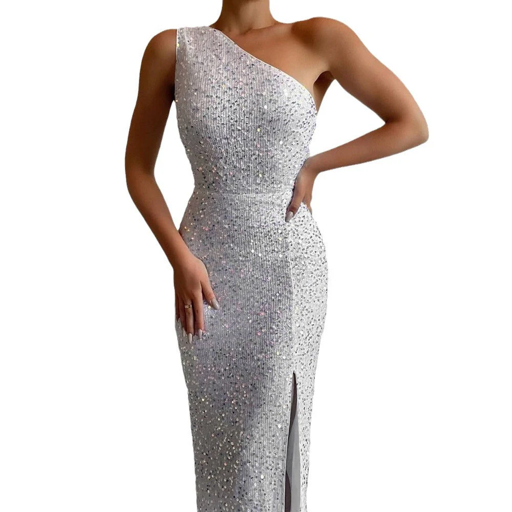 Damen Glamouröses Abendkleid mit Asymmetrischem Ausschnitt und Schimmernden Details Heidi-Mode - Image 5