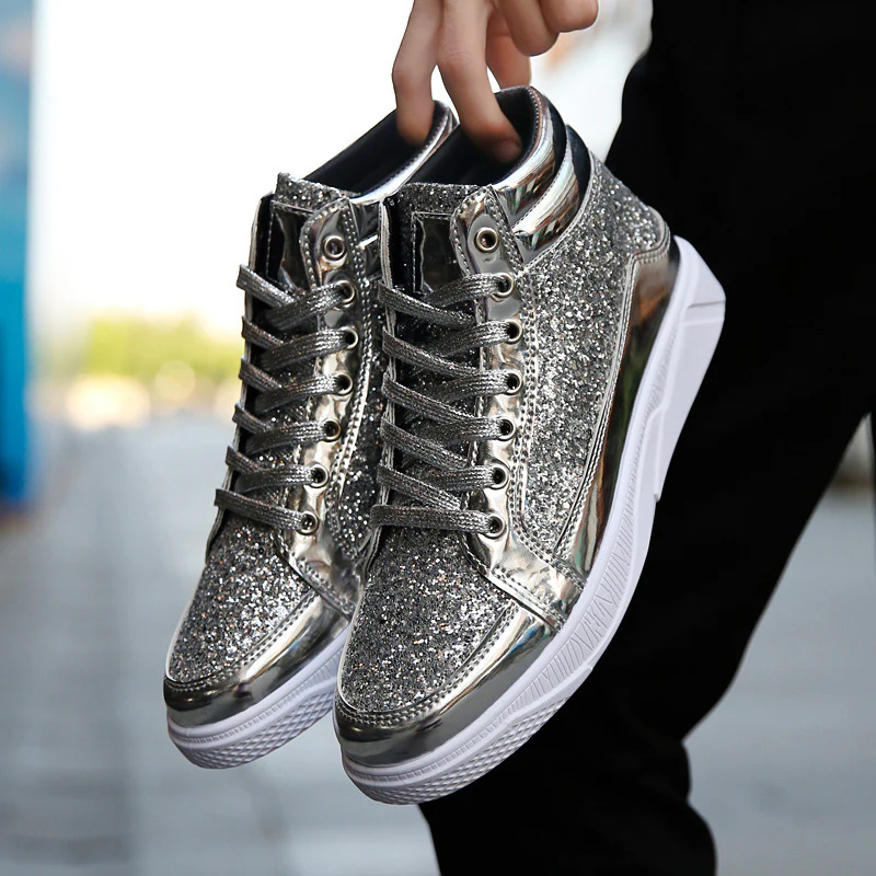Damen Glitzernde High-Top Sneakers mit reflektierender Oberfläche und rutschfester Sohle Heidi Mode - Image 4