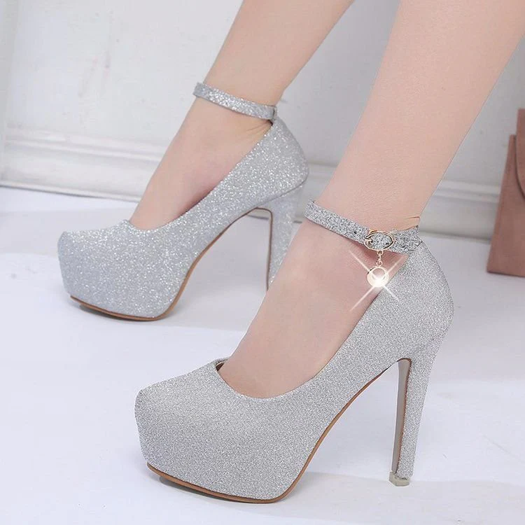 Damen Glitzernde Plateau-Pumps mit Feinem Riemchen und Elegantem Schmuckdetail Heidi-Mode - Image 6