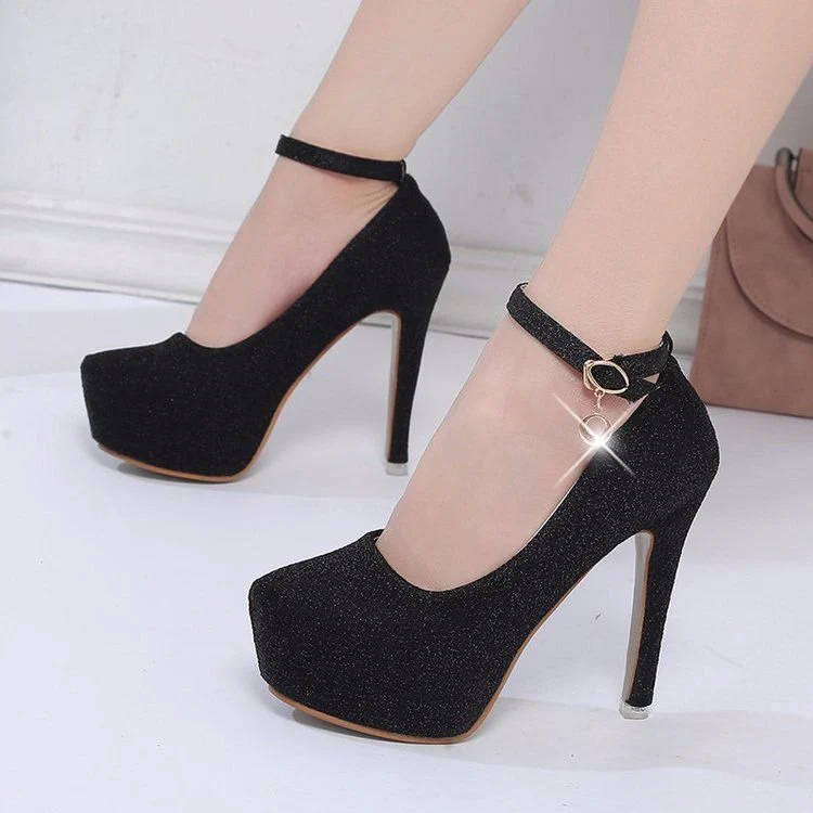 Damen Glitzernde Plateau-Pumps mit Feinem Riemchen und Elegantem Schmuckdetail Heidi-Mode - Image 7