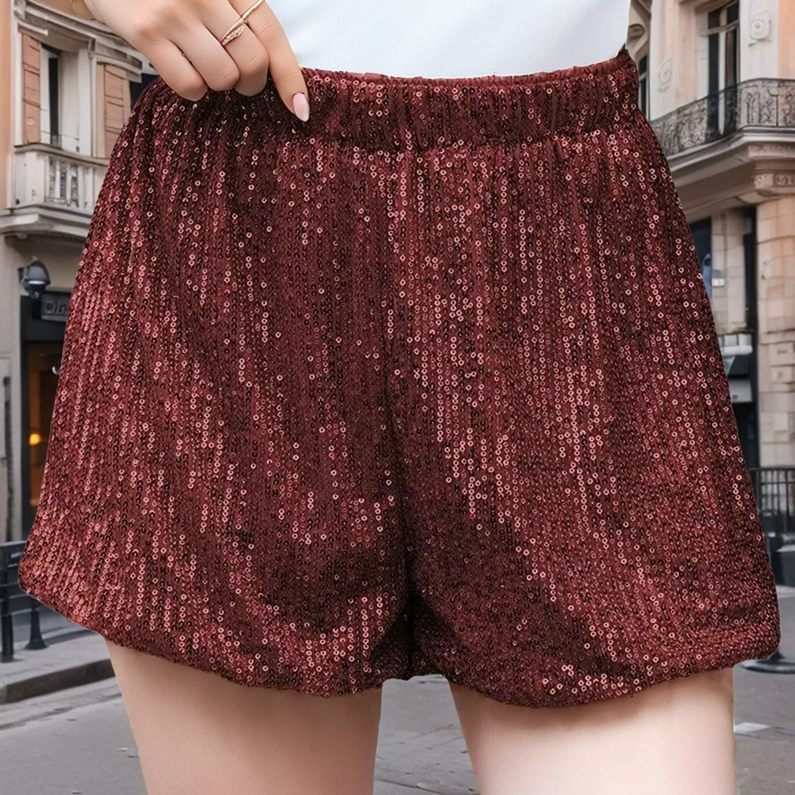 Damen Glitzernde Shorts mit Elastischem Bund Heidi-Mode - Image 2