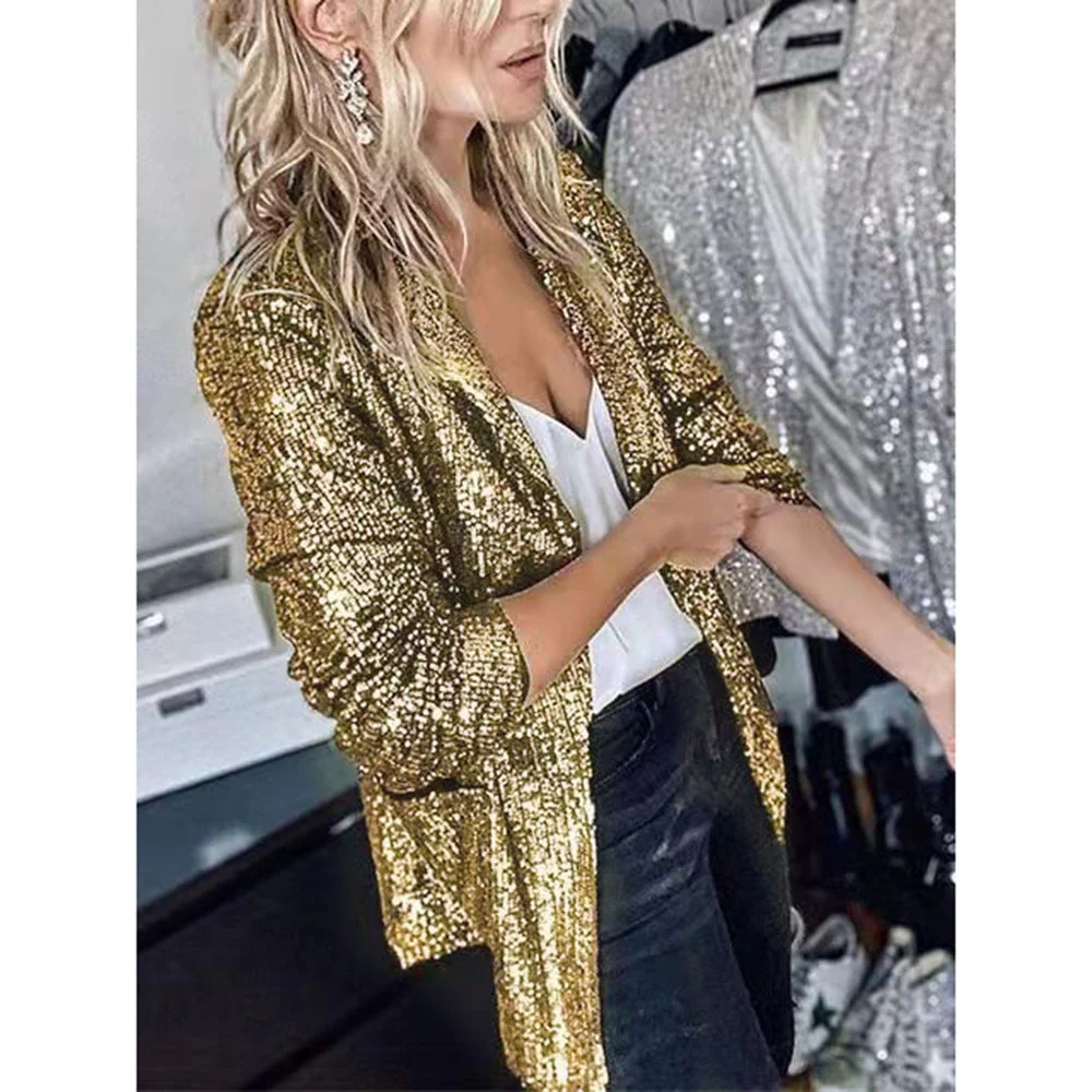 Damen Glitzernder Blazer Aus Pailletten mit Modernem Schnitt Heidi-Mode - Image 8