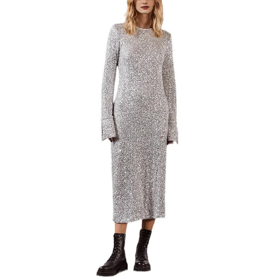 Damen Glitzerndes Midikleid mit Elegantem Rundhalsausschnitt und Figurschmeichelndem Schnitt Heidi-Mode - Image 5