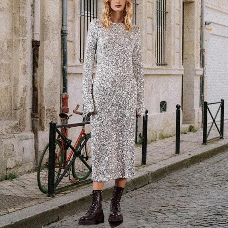 Damen Glitzerndes Midikleid mit Elegantem Rundhalsausschnitt und Figurschmeichelndem Schnitt Heidi-Mode - Image 6