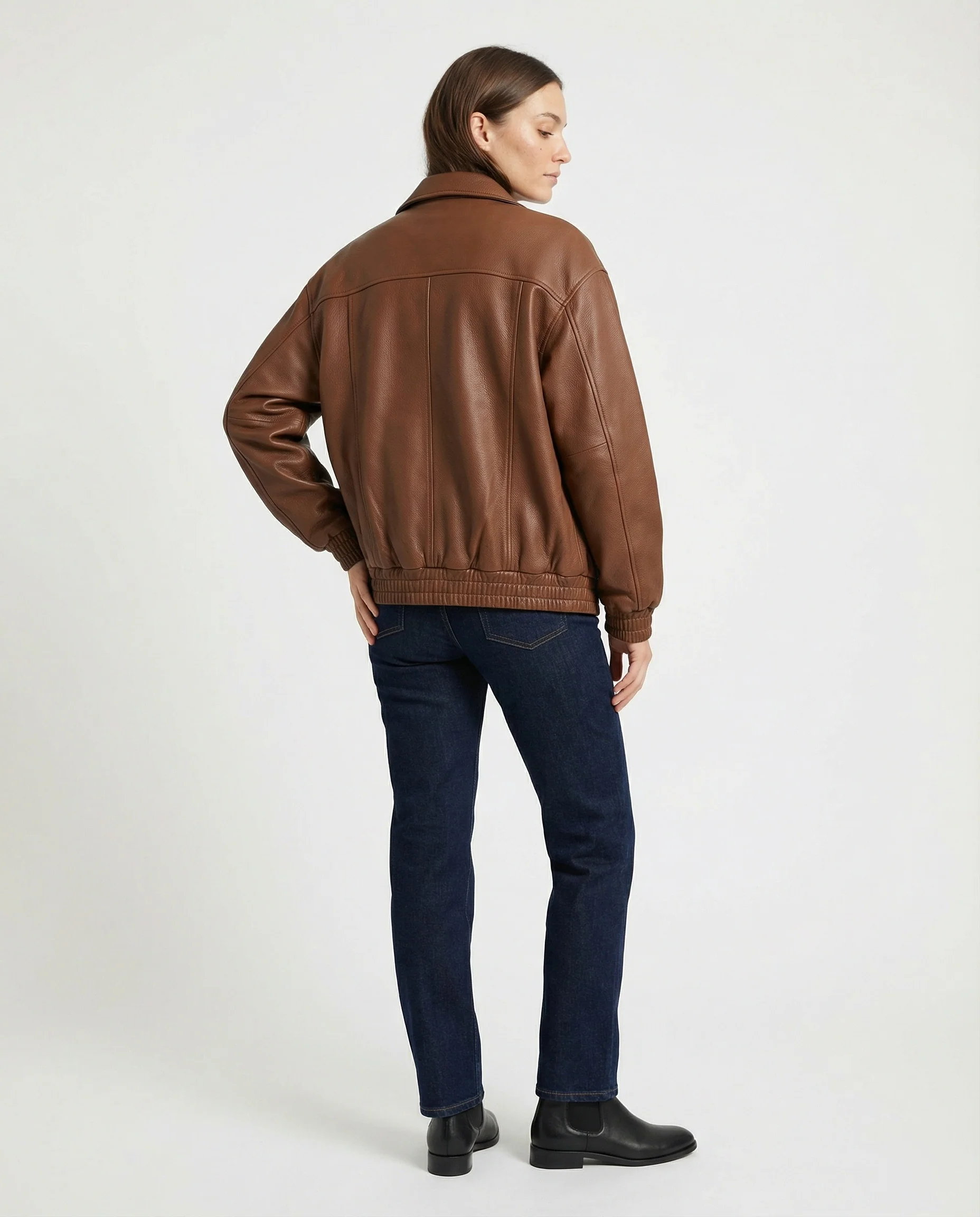 Damen grainierte Nappa-Optik Blousonjacke mit Hemdkragen elastischem Saum und verdeckter Druckknopfleiste Heidi-Mode - Image 4