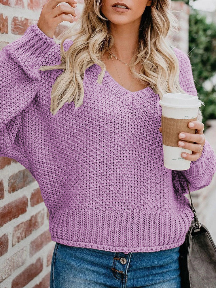Damen Grobstrickpullover mit Tiefem V-Ausschnitt und Lockerer Passform Heidi-Mode - Image 7