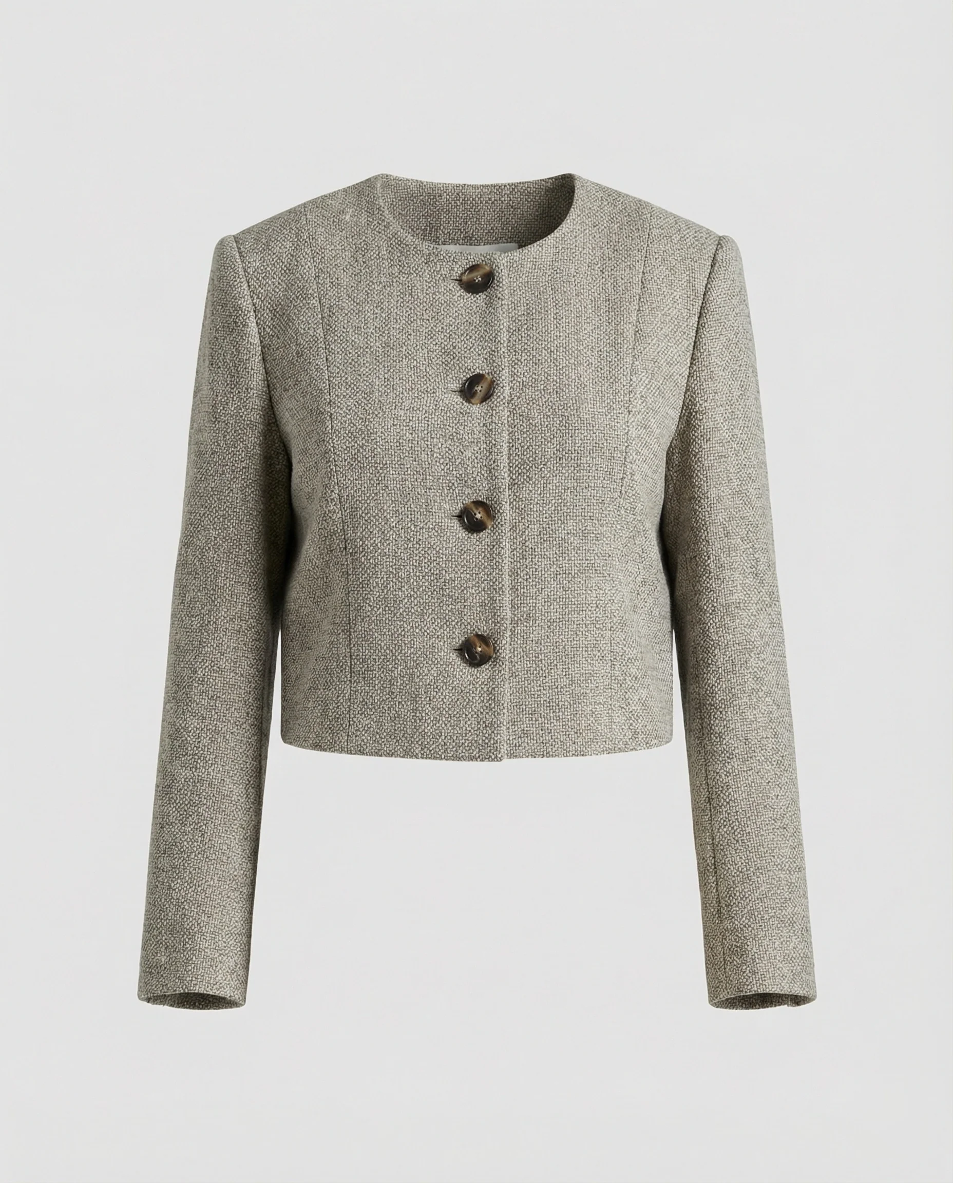Damen Günstige Mode strukturierte Bouclé Jacke kastiger Schnitt Rundhalsausschnitt Heidi-Mode - Image 5