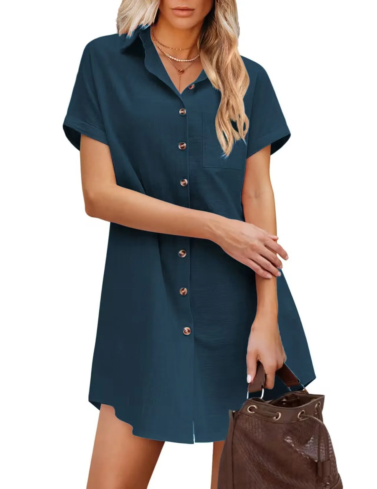 Damen Hemdblusenkleid Aus Strapazierfähigem Leinenmix mit Knopfdetail und Brusttasche Heidi-Mode - Image 9