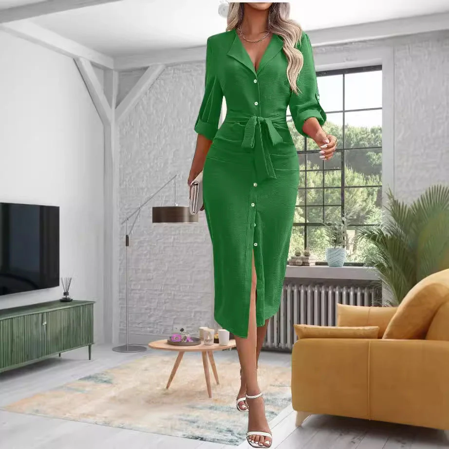 Damen Hemdblusenkleid mit Bindegürtel und Knöpfbarem Detail Heidi-Mode - Image 2